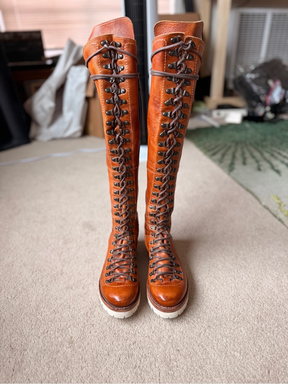 BED|STU x Free People Victory (Lustrous) Pecan Tall Lace-Up Leather Boots - Picture 7 of 15